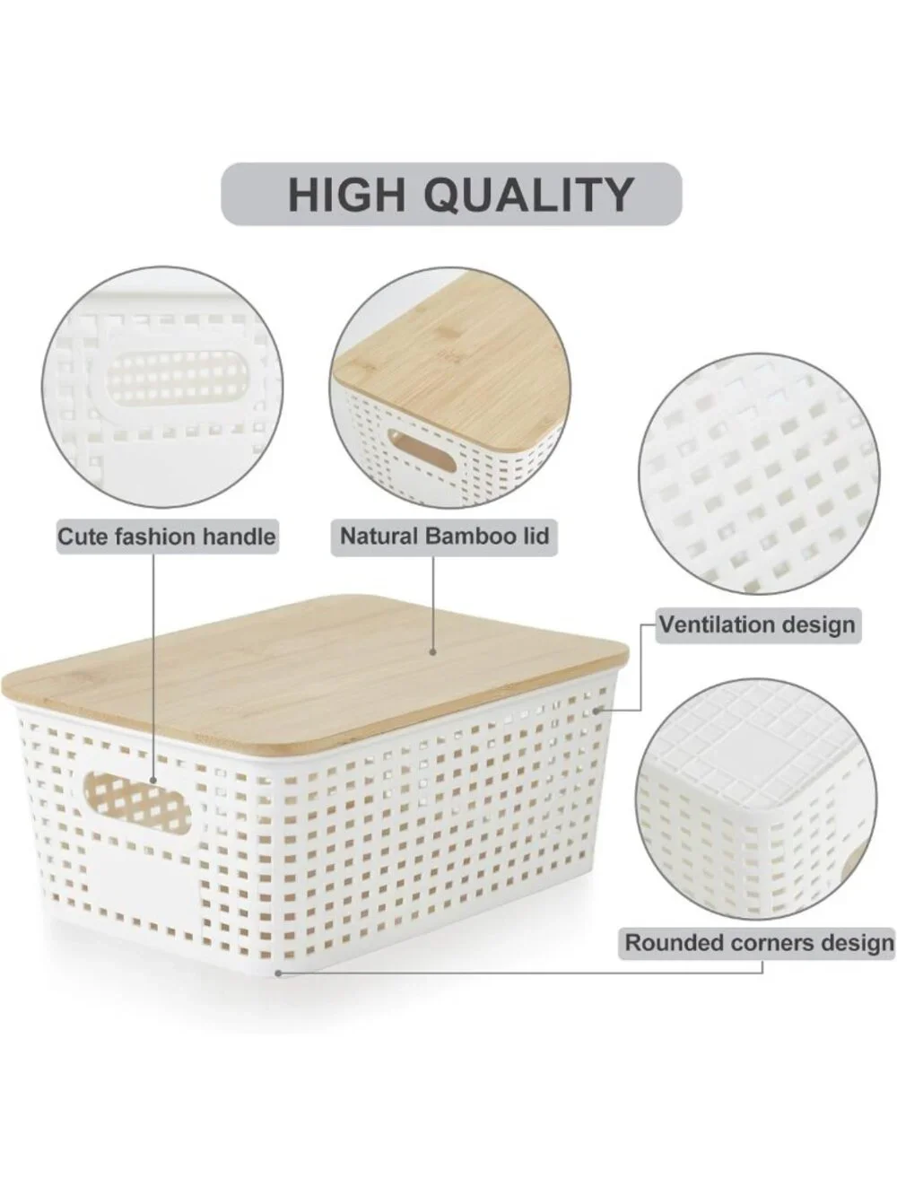 Set of 6 Stackable Plastic Storage Bins with Bamboo Lids - Cute Organizing